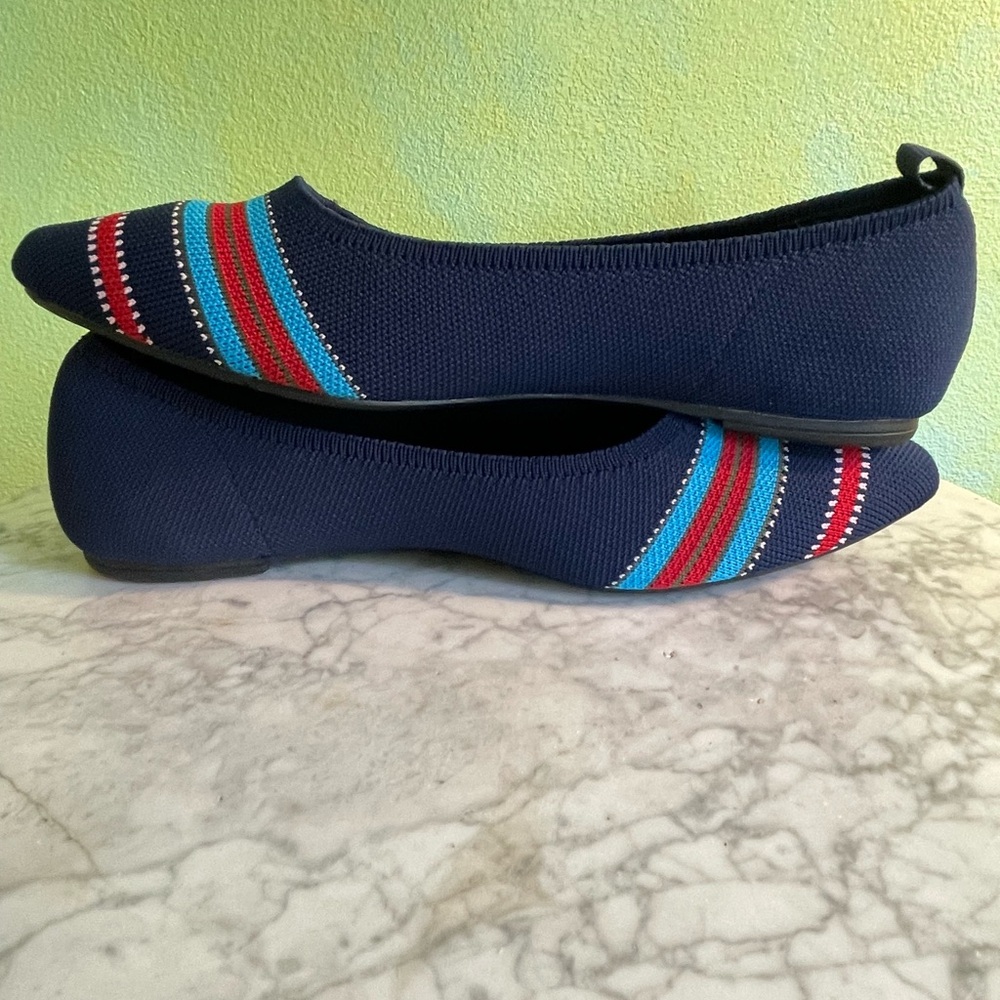 Chic Navy Flats with Multicolor Stripes - Picture 6 of 9